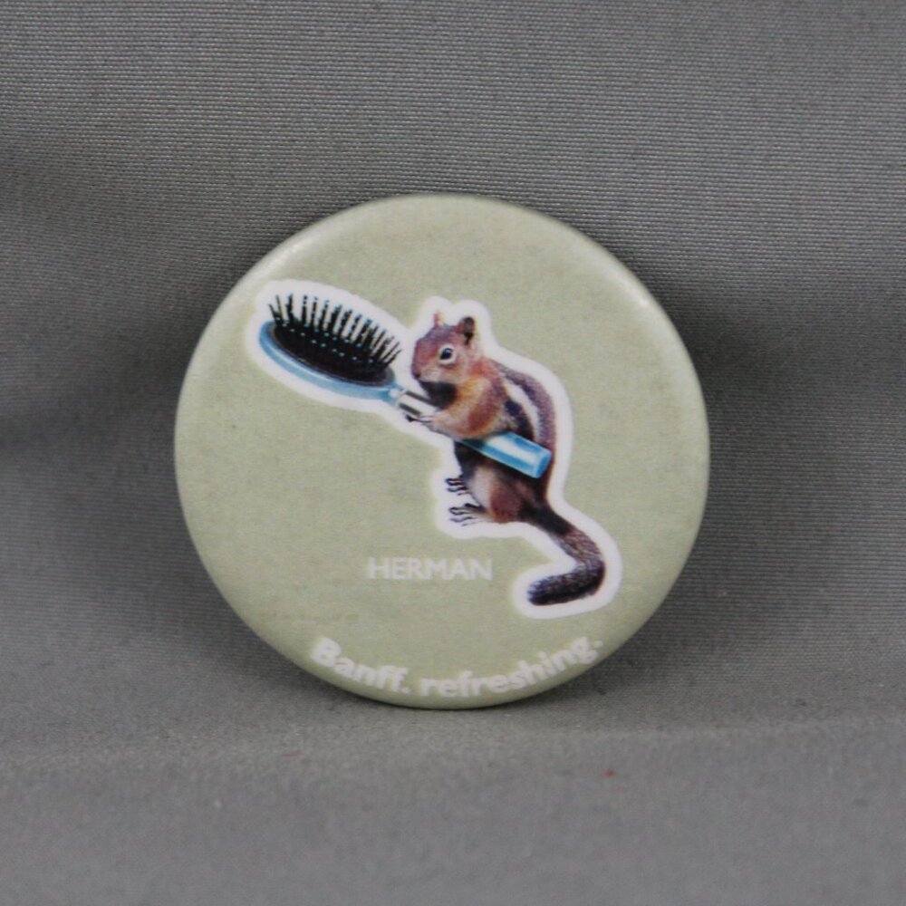Canadian Tourist Pin - Banff Refreshing Herman Chimpunk Pin - Celluloid Pin